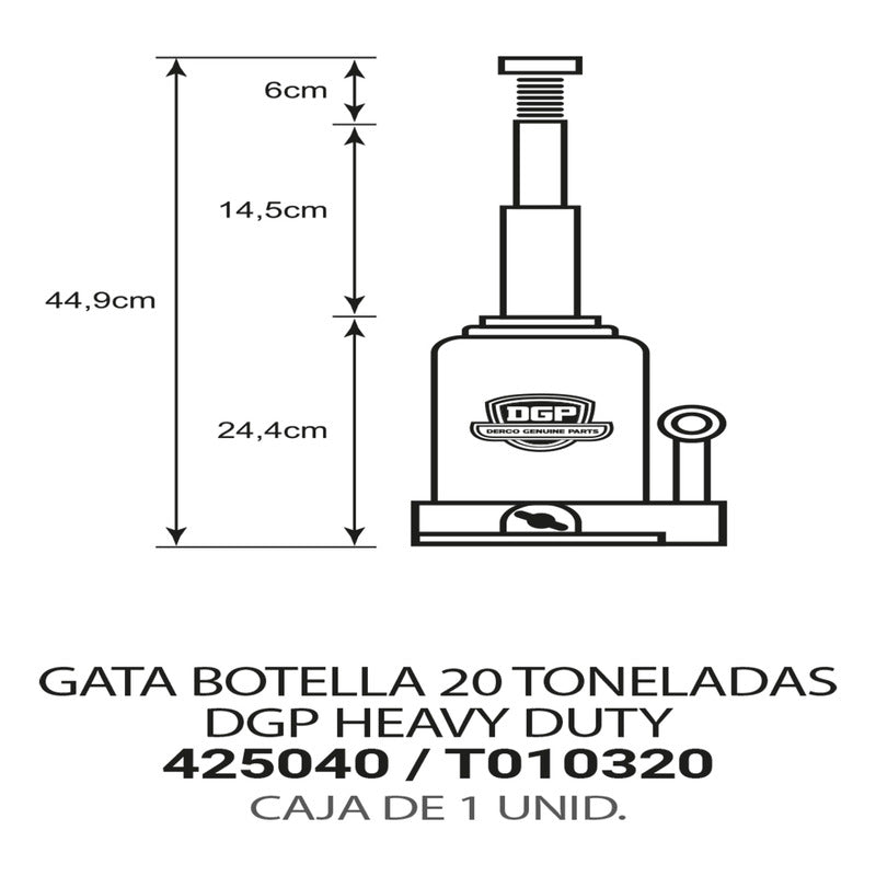 Gata Hidráulica Dgp Tipo Botella 20 Tonelada Certificada R&c