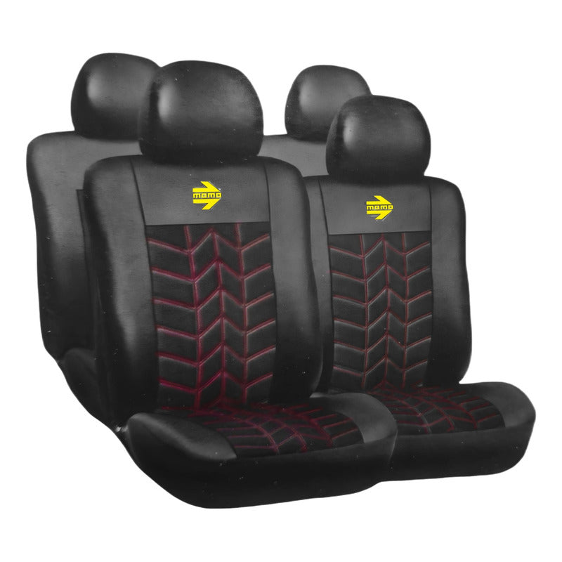 Set Cubre Asiento Momo 10pcs Eco Cuero Y Gamuza Premiun Auto