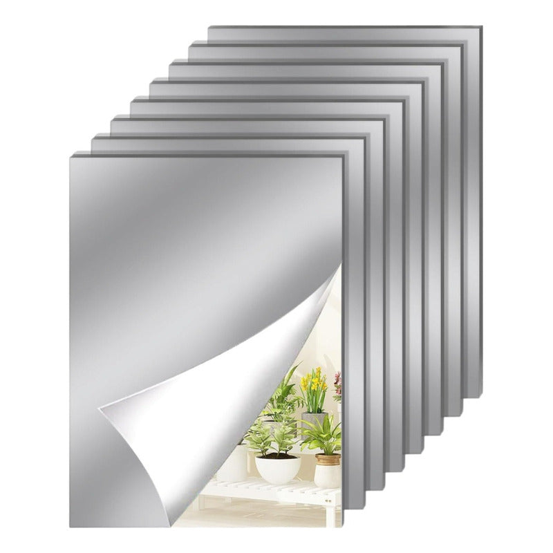 Pack 8 Vinilo Espejo Adhesivo Cuadrado Decorativo 20x12.5cm