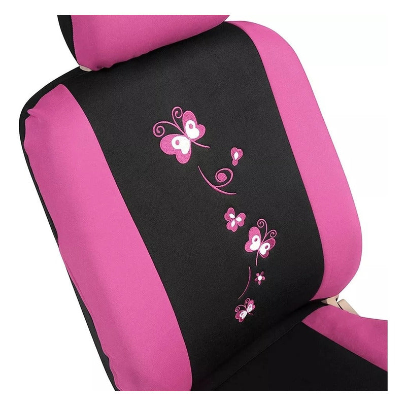 Funda Cubre Asiento Negro Flores Bordada 8pcs Auto Universal