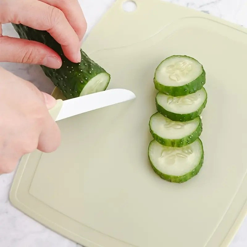 Set Cuchillo + Pelador De Cerámica De Frutas Verdura + Tabla