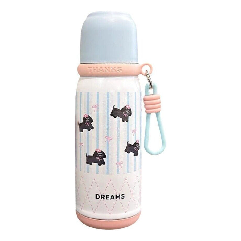 Termo 500ml Inoxidable Kawai Animales + Taza Botella Térmica