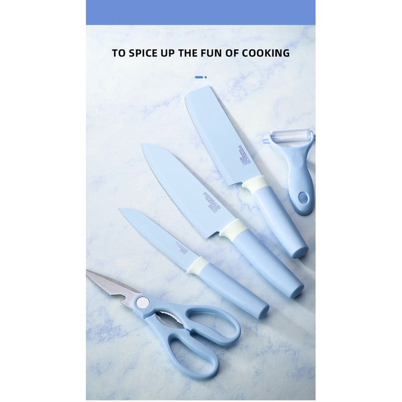 Set De Cuchillos Cocina De Colores 6piezas Pedestal Pelador