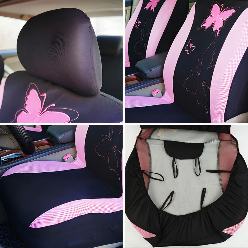 Set Funda Cubre Asiento Auto Negro Rosa Malla Transpirable