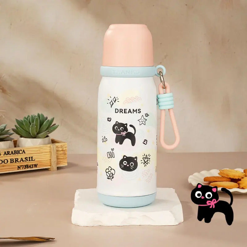 Termo 500ml Inoxidable Kawai Animales + Taza Botella Térmica