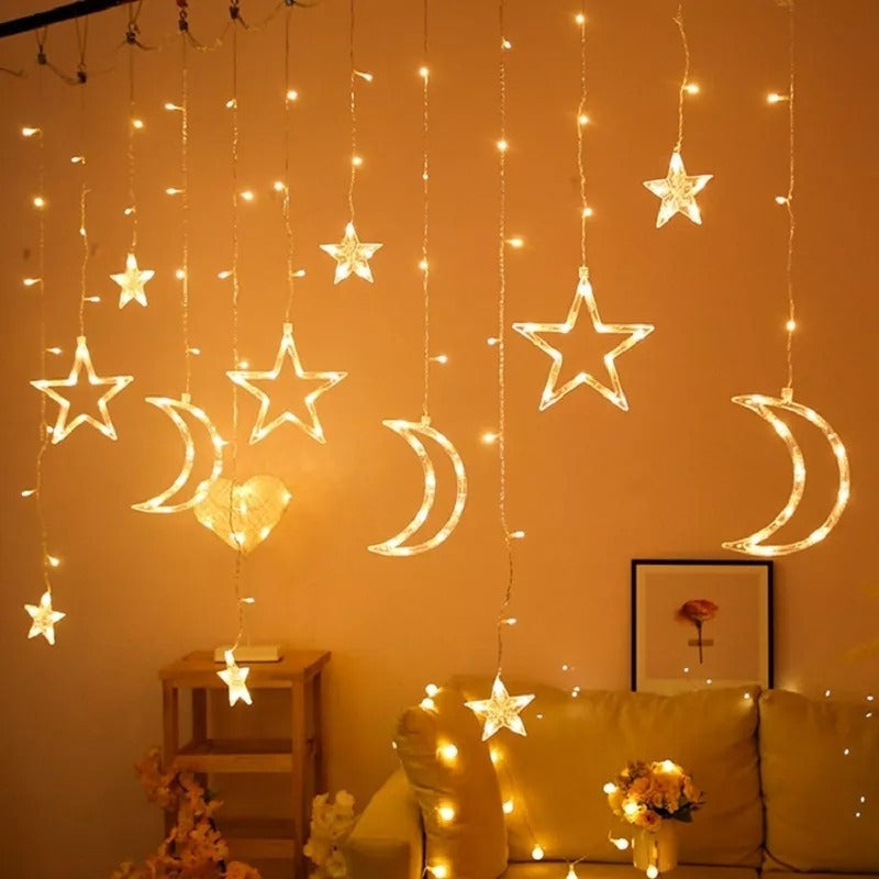 Guirnalda Led Lunas Estrellas Luz Cálida Navidad Decoración