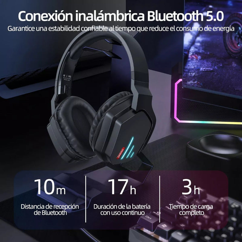 Audifonos Diadema Gamer Onikuma B60 Negros Bluetooth Luz Led Negro