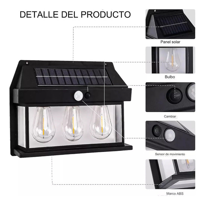 Lámpara Solar Luz Blanca Aplique D Pared 3 Ampolleta Vintage