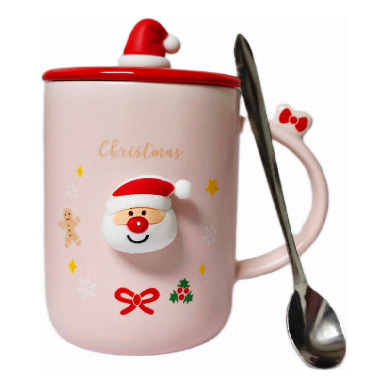 Taza De Navidad Con Tapa Y Cuchara Taza Con Santa Cute /ryc