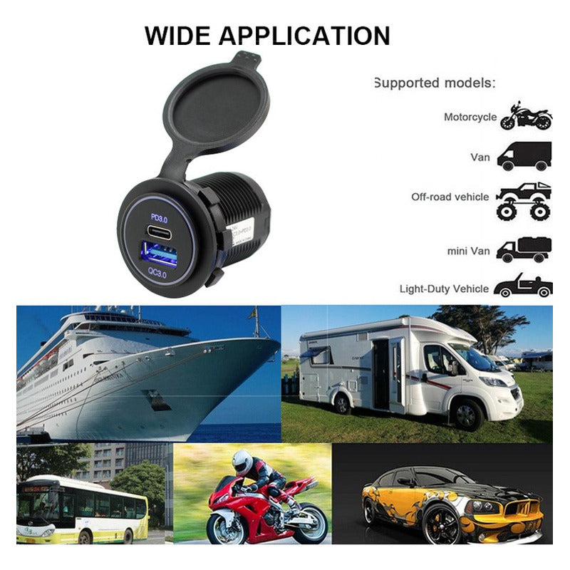 Adaptador Doble Usb 18w Type C 30w Carga Rapida Luz 12-24v
