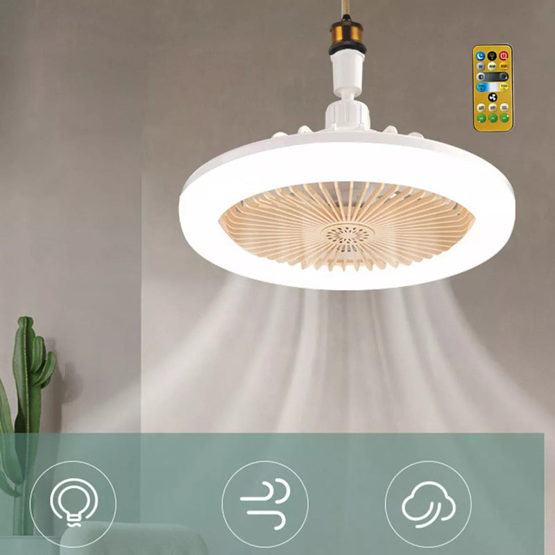 Ventilador De Techo Soquete E27 + Aro Luz Led + Control Ryc