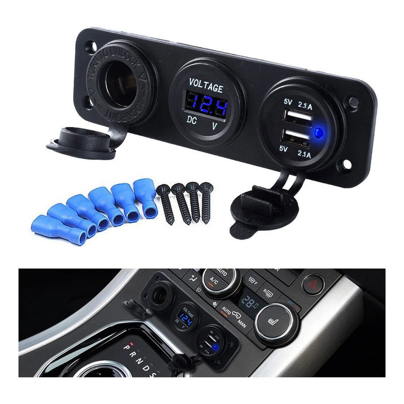 Panel Triple Adaptador 2usb + Voltímetro + Cenicero 12-24v