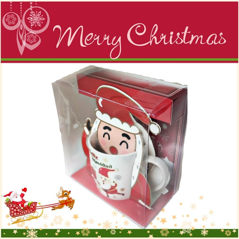 Taza De Navidad Con Tapa Santa Claus Tazón Navideño Cartoon