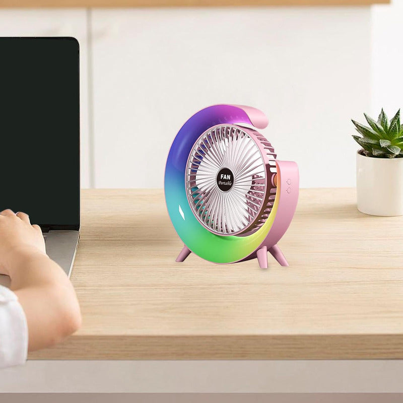 Ventilador De Mesa Recargable Usb 2 En 1 Con Lámpara Luz Led