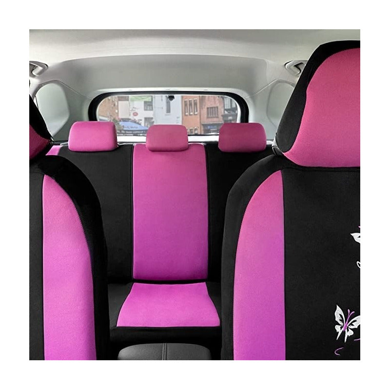Funda Cubre Asiento Negro-rosa Mariposa 11pcs Auto Universal