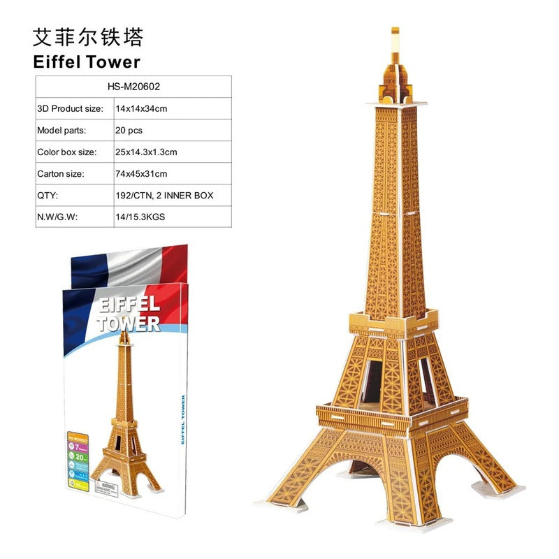 Puzzle 3d - Eiffel Tower- 20 Piezas Mini Rompecabeza 3d Ryc
