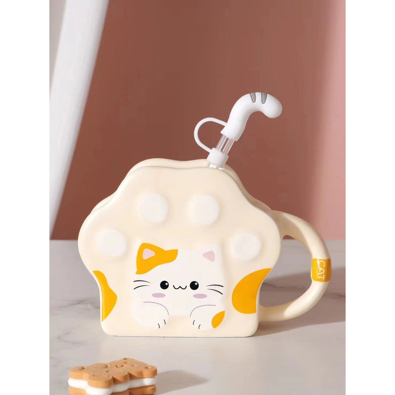 Vaso Diseño Garrita Con Bombilla Cola De Gato Mug Taza Tazón