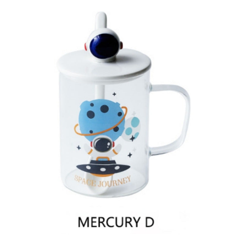 Taza De Vidrio De Astronauta Con Tapa Y Cuchara Cerámica R&c