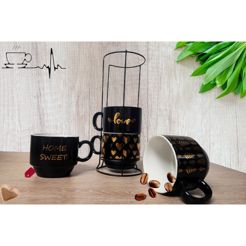 Set 4 Tazas Kawai Apilables 6cm + Soporte Mug Gato Chi /r&c