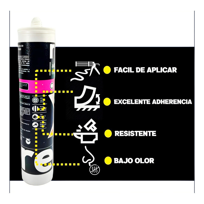 Adhesivo De Montaje Rex Pasta Blanca Interior Exterior 300ml