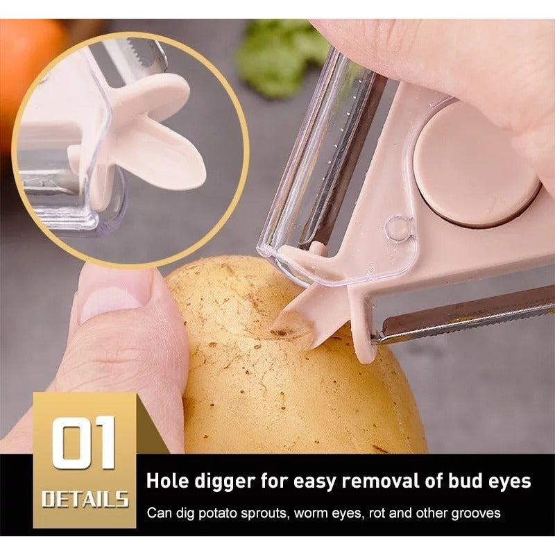 Pelador De Papas Frutas Y Verduras 3en1 Multiusos Ergonómico