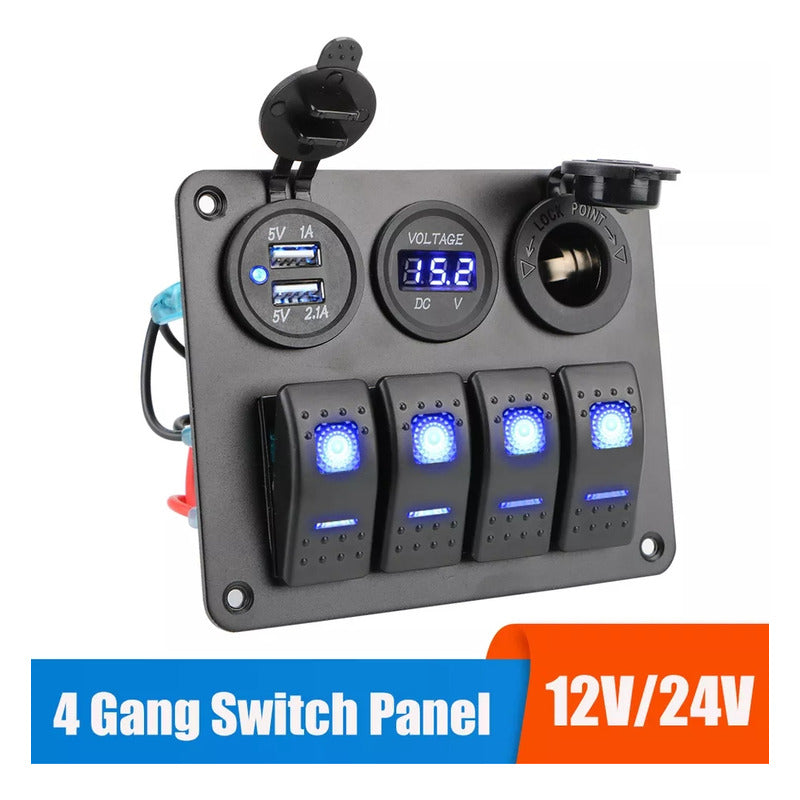 Panel Botonera 4 Interruptores Switch 2usb Voltimetro 12-24v