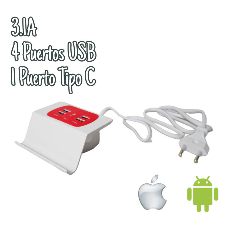 Hub Usb Alargador Enchufe 220v 4 Puertos Usb 1 Tipo C 3.1a