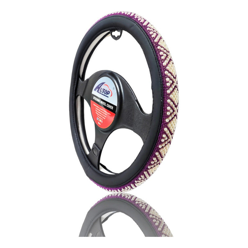 Funda Cubre Volante Eco Cuero Cn Diseño Perlas Universal Aut