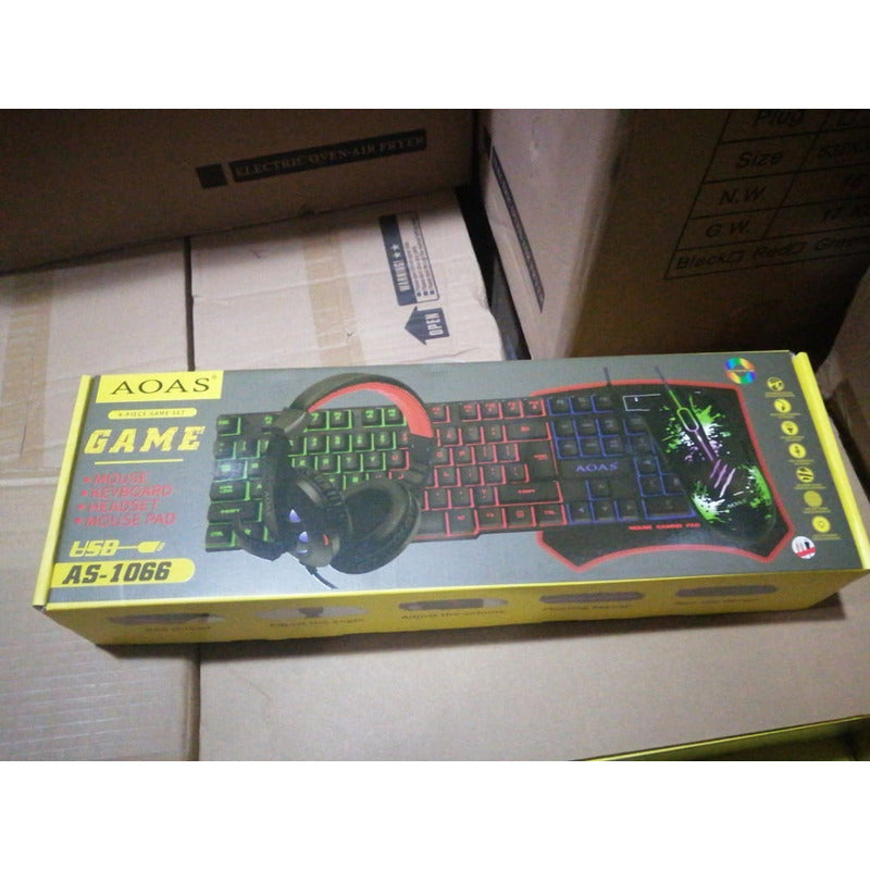 Kit Gamer 4en1 Teclado + Mouse + Mouse-pad + Audifnos Aoas / Teclado Negro