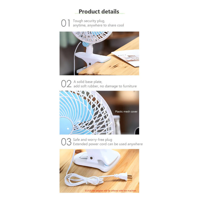 Mini Ventilador C/ Clip Breeze Fan 180mm Eléctrico Giratorio Cantidad De Aspas 3 Color De La Estructura Blanco Color De Las Aspas Turquesa Diámetro 18 Cm Frecuencia 50 Material De Las Aspas Plástico