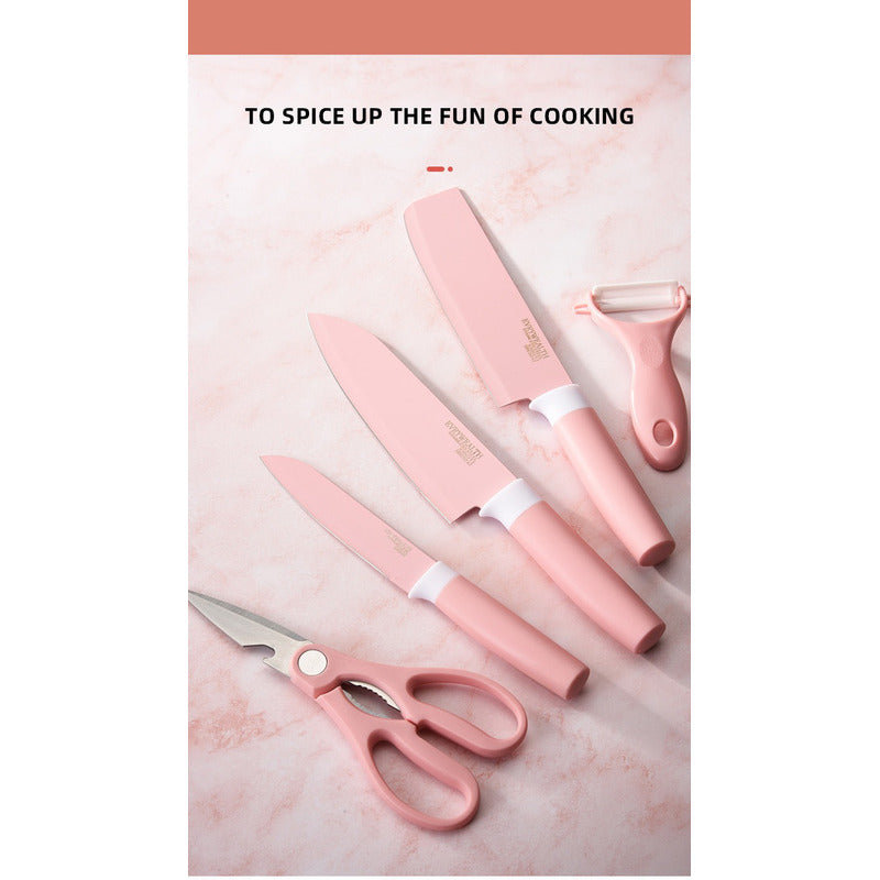 Set De Cuchillos Cocina De Colores 6piezas Pedestal Pelador