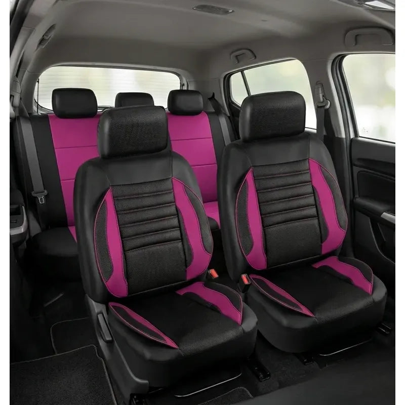 Set Fundas Cubre Asientos 11pcs Para Auto Premiun Acolchadas Negro Fucsia 1703t