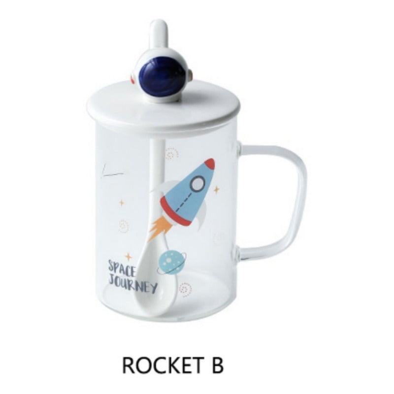 Taza De Vidrio De Astronauta Con Tapa Y Cuchara Cerámica R&c