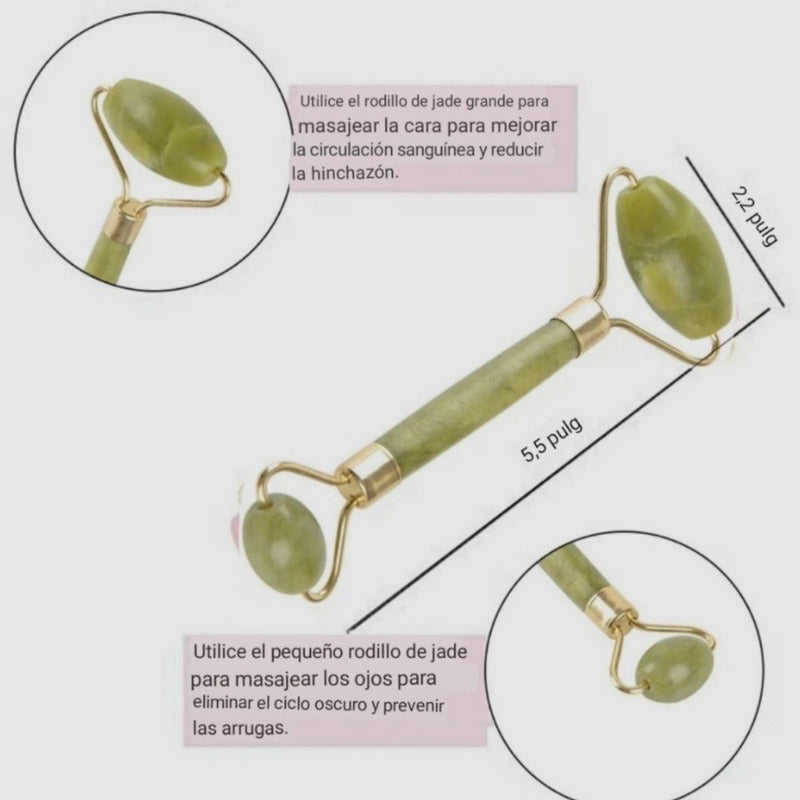 Rodillo Jade Masaje Facial Linfático + Piedra Gua Sha /r&c