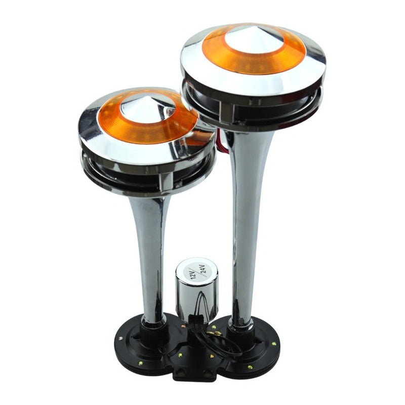 Bocina De Aire Electrica Doble Trompeta Con Luz Ámbar 12-24v