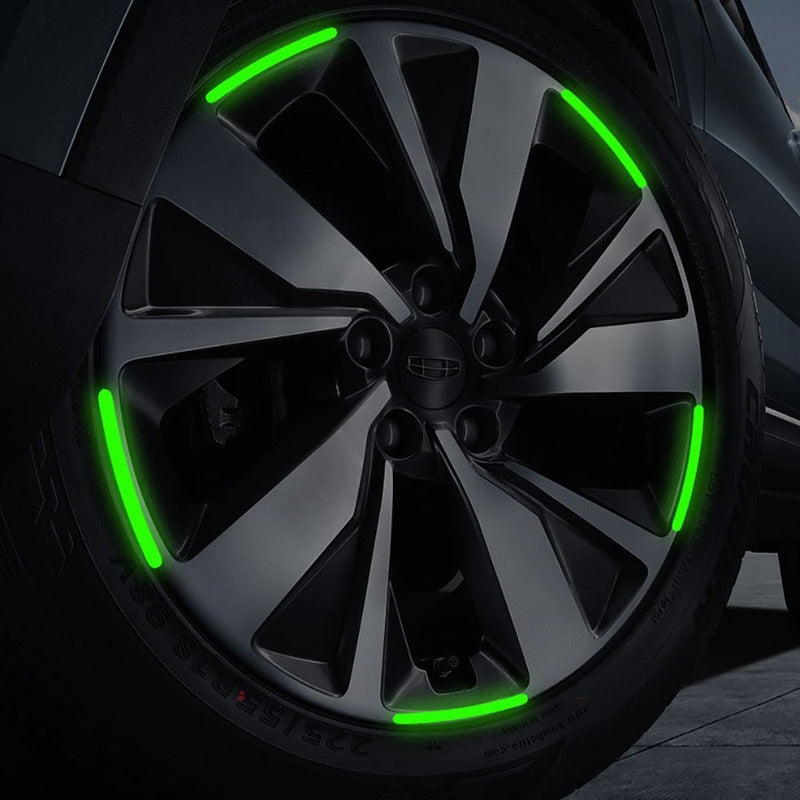Set Sticker Reflectante Para Llanta 20 Tiras Fluor Auto Moto