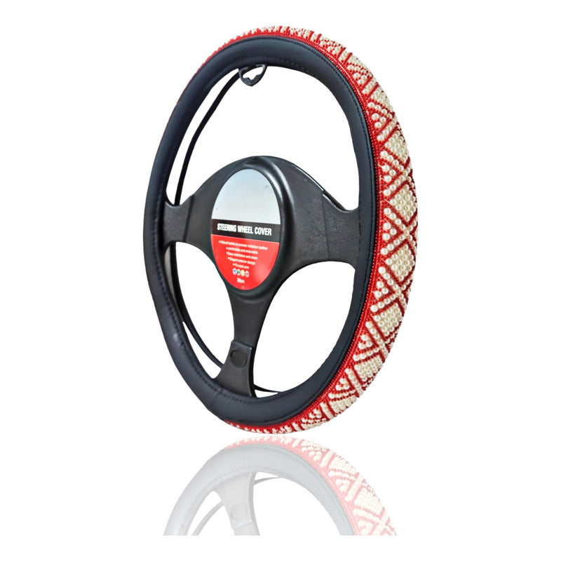 Funda Cubre Volante Eco Cuero Cn Diseño Perlas Universal Aut
