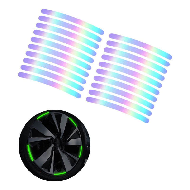 Set Sticker Reflectante Para Llanta 20 Tiras Fluor Auto Moto