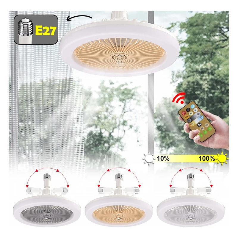 Ventilador De Techo Soquete E27 + Aro Luz Led + Control Ryc