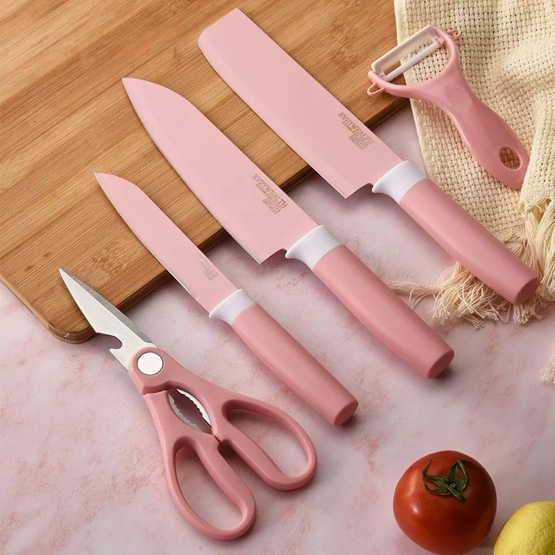 Set De Cuchillos Cocina De Colores 6piezas Pedestal Pelador