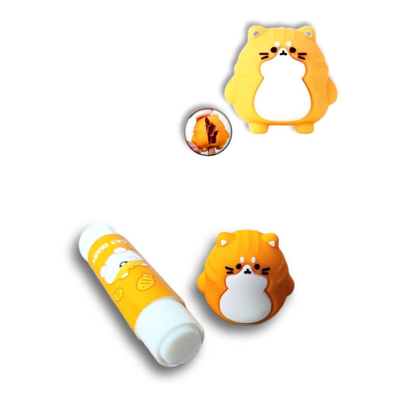 Pack Sacapuntas + Pegamento En Barra De Gato Kawaii Cat Cute