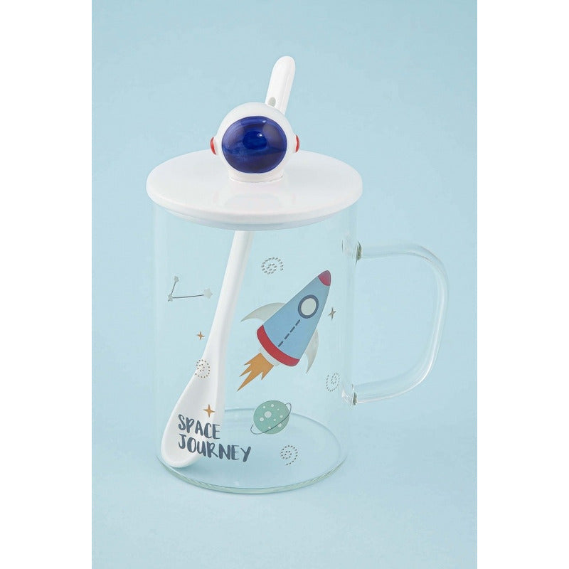 Taza De Vidrio De Astronauta Con Tapa Y Cuchara Cerámica R&c