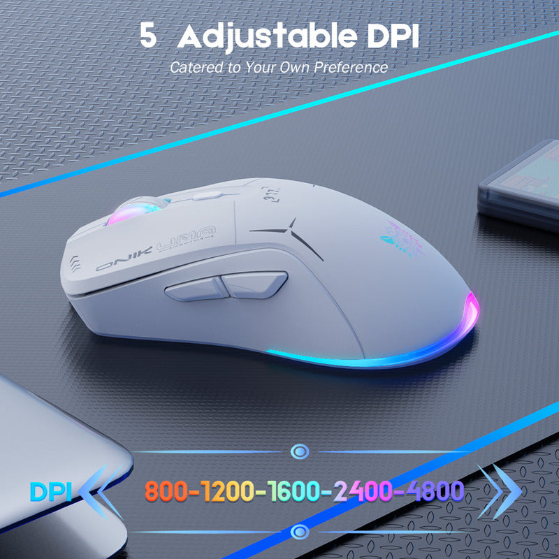 Mouse Gamer Inalámbrico Onikuma 7 Botones 4800dpi Rgb Recarg Color Blanco