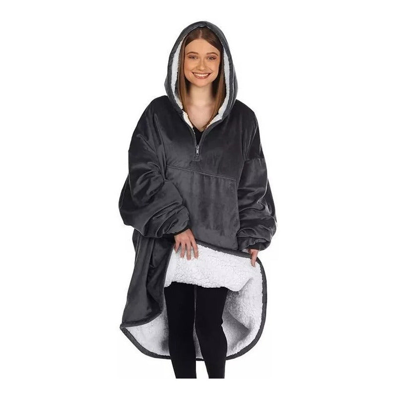 Polerón Con Capucha Sudadera Manta Sherpa Invierno Huggle/r&