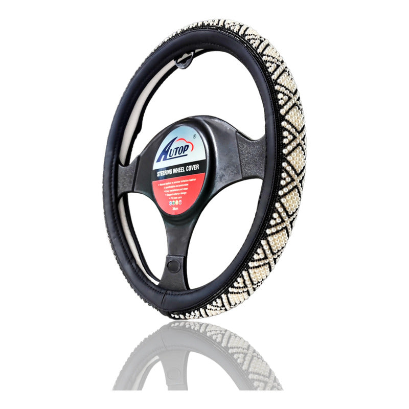 Funda Cubre Volante Eco Cuero Cn Diseño Perlas Universal Aut