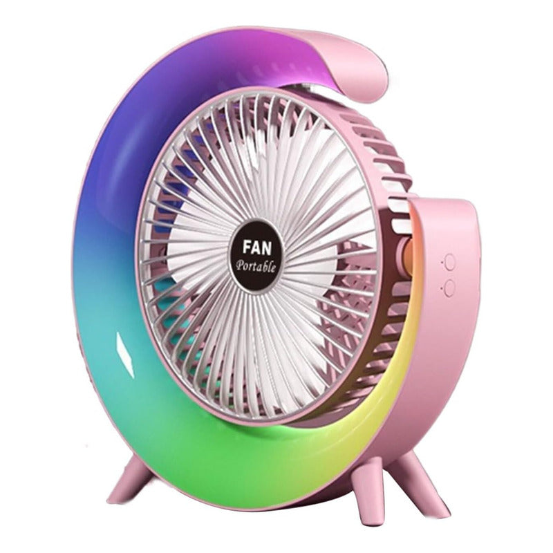Ventilador De Mesa Recargable Usb 2 En 1 Con Lámpara Luz Led