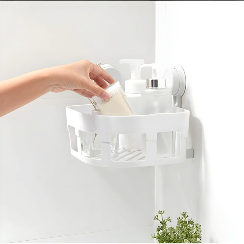 Esquinero Organizador Repisa De Baño Ventosa Fuerte Succión Color Blanco Ref:30189