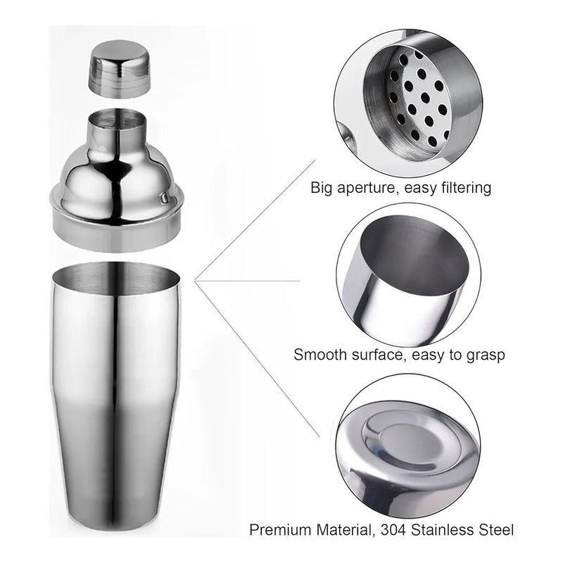 Set Coctelera Con Filtro 550ml + Jigger Medidor 15/30ml