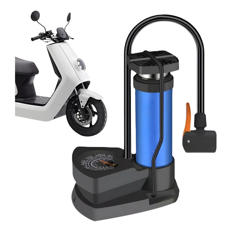 Bombin Inflador De Pie Cn Manometro 160psi Moto Bici Portati