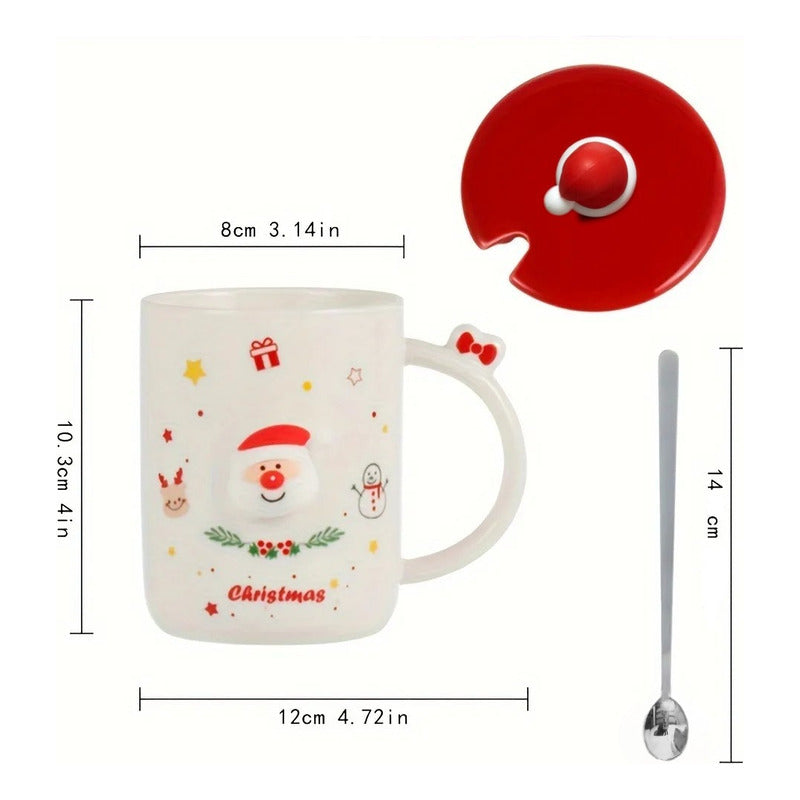 Taza De Navidad Con Tapa Y Cuchara Taza Con Santa Cute /ryc